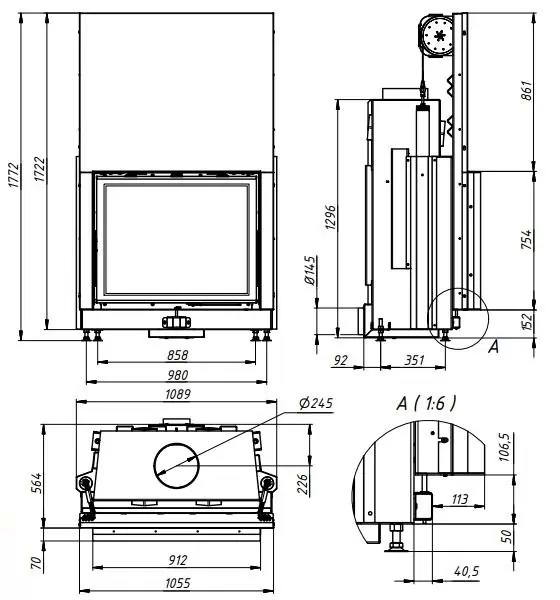 топка 90х75 H чертеж