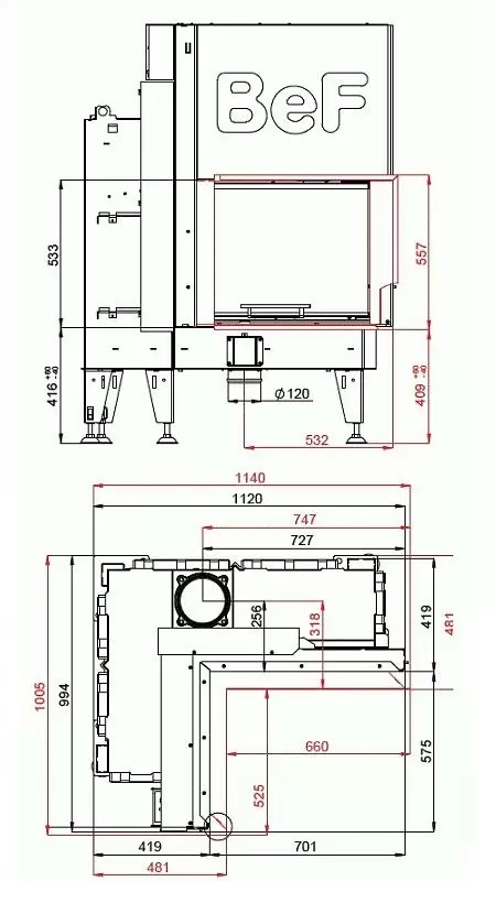 Топка BEF FLAT V 8 L чертеж