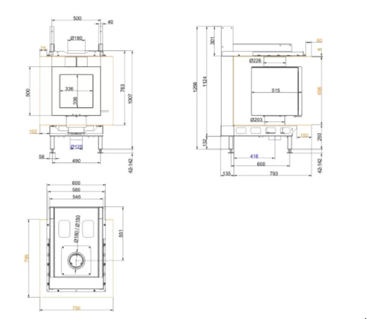 Поворотный камин BRUNNER Drehfeuer 33 чертеж