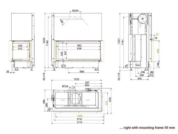 Топка Brunner Architekture Eck-Kamin 45-101-40 Right чертеж