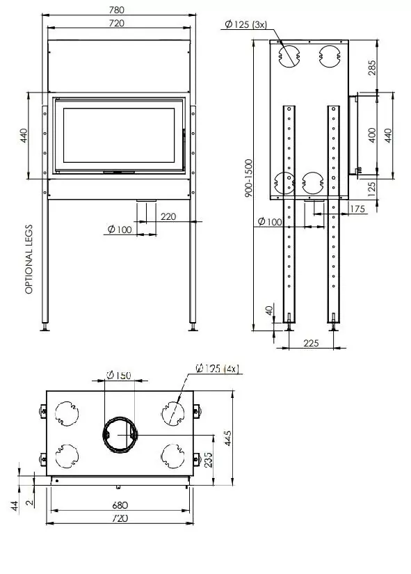 Чертеж камина Виста с ножками