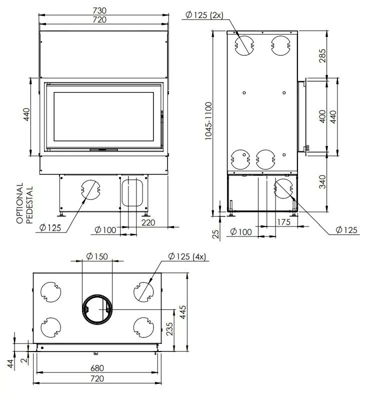 Чертеж топки Виста с подиумом