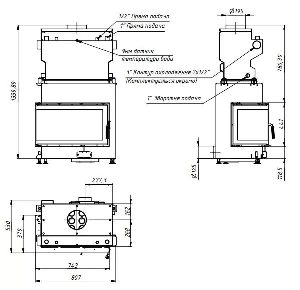 Топка 74x37x44wm чертеж