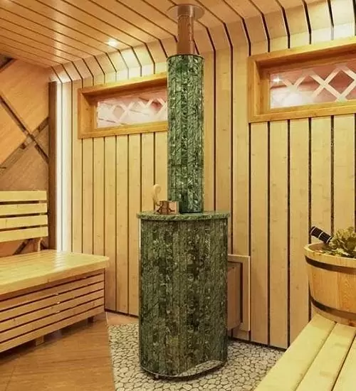 Печь для бани Ферингер ламели в интерьере