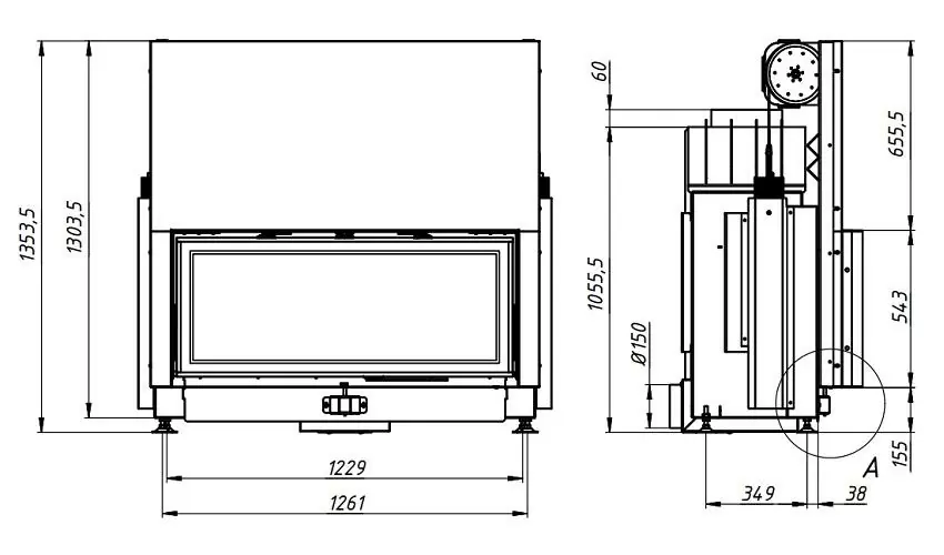 Каминная топка 120x52 чертеж
