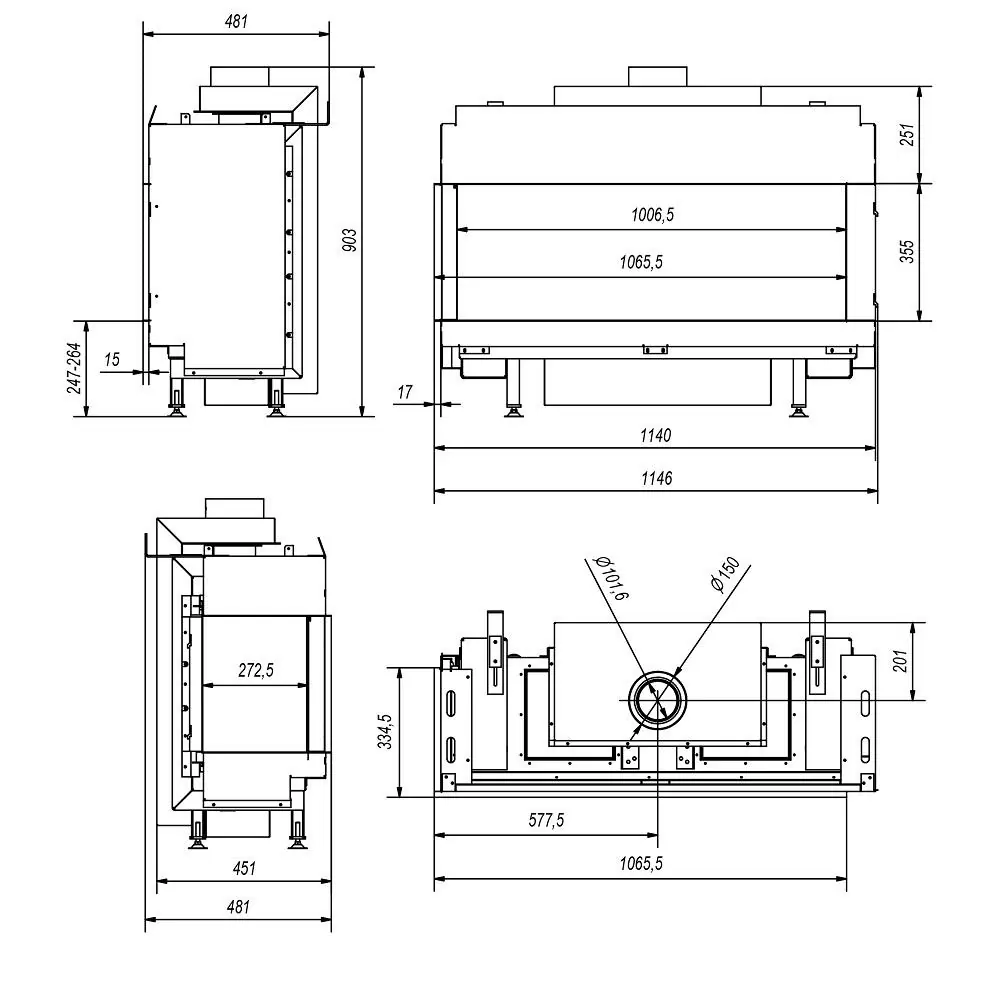 Газовый камин Kratki Leo 100 L чертеж