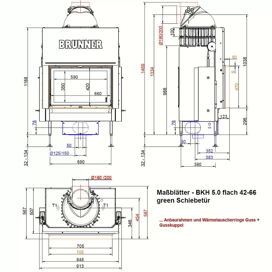 Чертеж топки Brunner BKH 5.0 flach 42-66 с рекуперацией