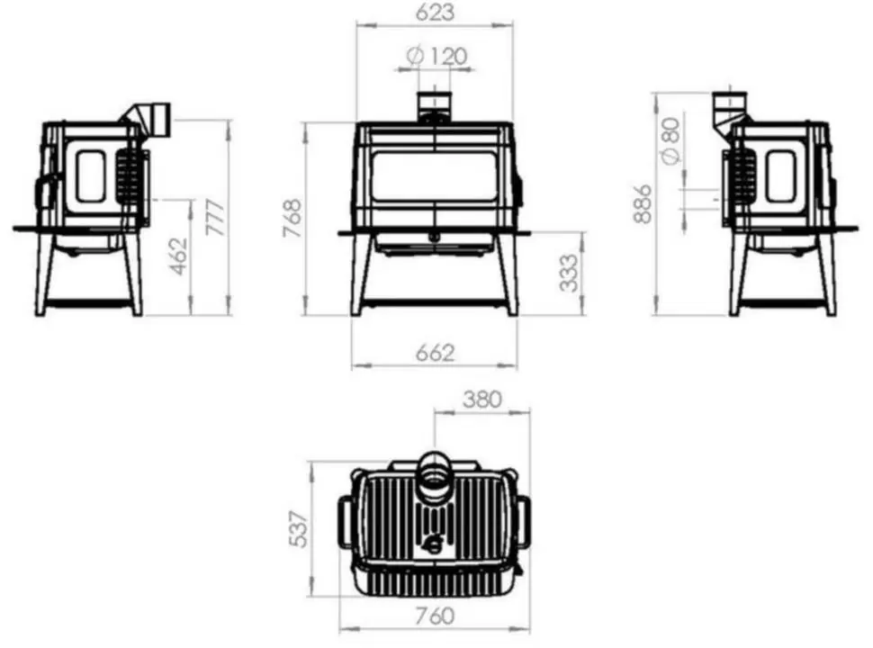 Печь камин Plamen Authentic 50 чертеж